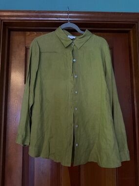 J. Jill Olive Green Button-Down Linen Shirt